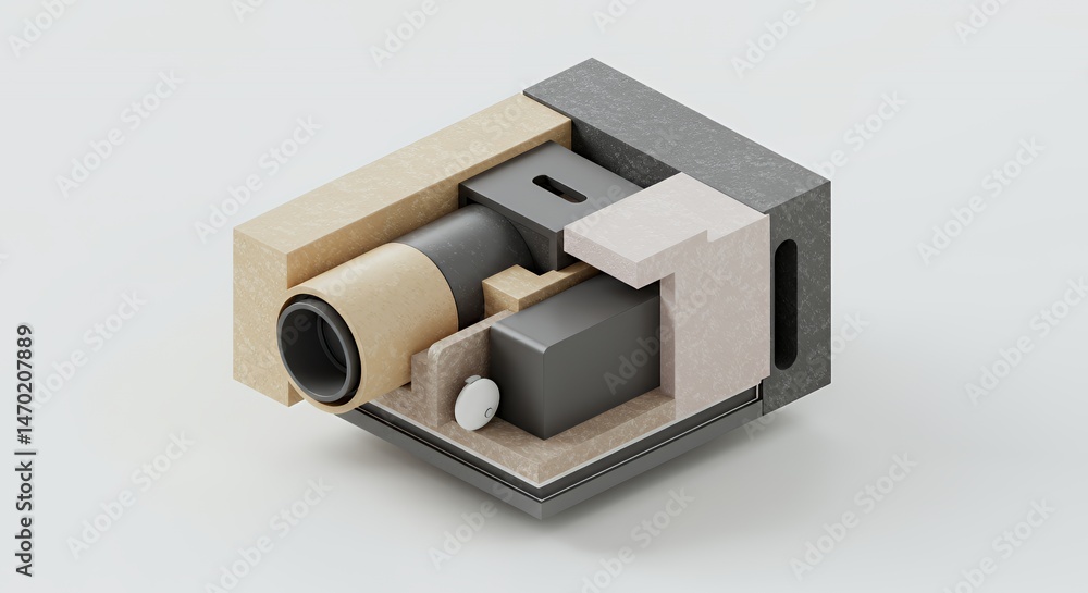 Poster isometric 3d pixelated technical structure with gray components isolated on white background