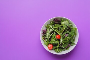Fresh salad on plain purple background