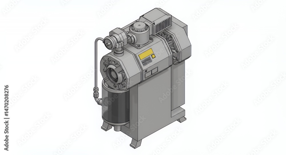 Poster isometric 3d rendering of a gray pressurizing system isolated on white background for engineering an