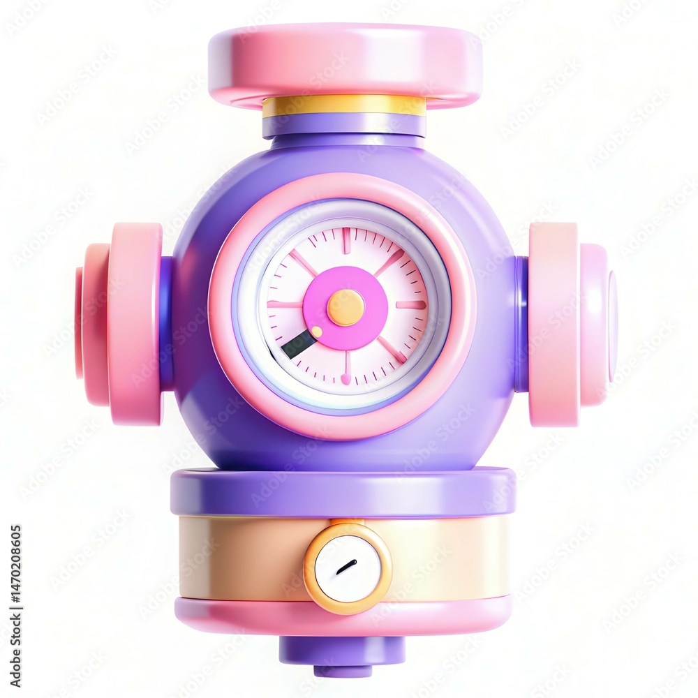 Aufkleber a colorful, modern 3d rendering of a whimsical dial device in purple and pink hues with circular ele