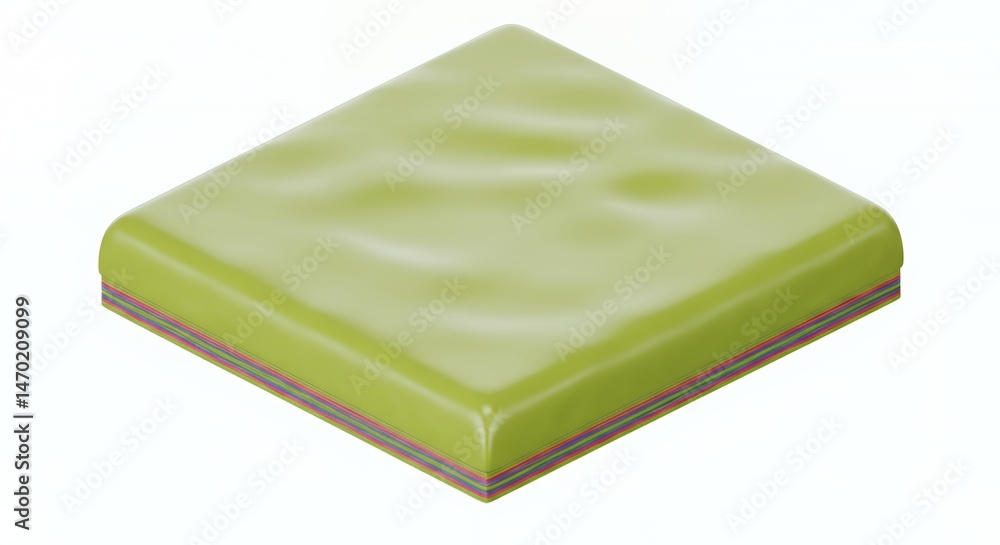 Poster isometric 3d rendering of glossy light green square coating isolated on white background with smooth