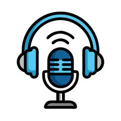 Podcast Microphone with Headphones Icon &ndash; Audio Recording and Broadcasting Symbol