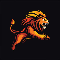 Leaping Lion Mascot Illustration In Bold Colors For Sports Logo Design