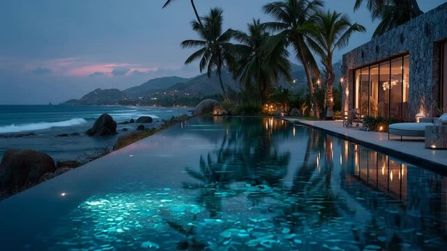 Coastal infinity pool at dusk