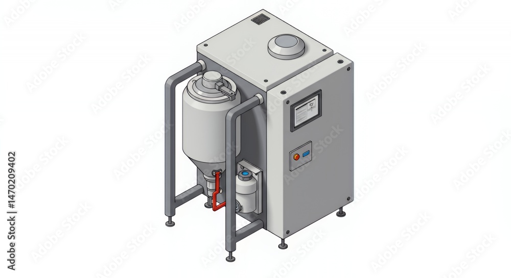 Poster isometric 3d rendering of moisture control unit in light gray isolated on white background