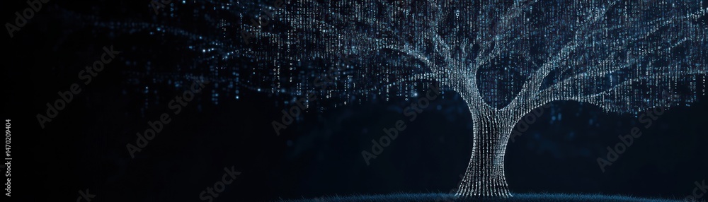 Poster a digital artistic depiction representing a glowing tree structure
