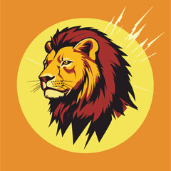Cartoon Lion Head Profile With Abstract Light Rays On Orange Background