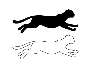 Cute running cheetah silhouette vector flat illustration design. Cute running cheetah outline.