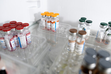 Close-up of the medical apulas. Concept of inoculation, vaccination. 