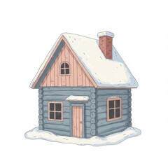 Charming Gray Wooden Cabin in Snowy Winter Landscape