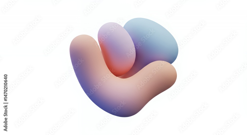 Poster isometric three dimensional rendering of soft pastel shapes isolated on white background