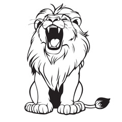 Cartoon Lion Roaring Black And White Vector Illustration Isolated On White Background