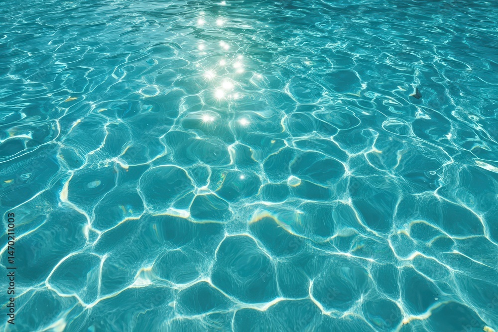 Poster crystal-clear turquoise water with sunlight reflecting, creating shimmering patterns on the surface.
