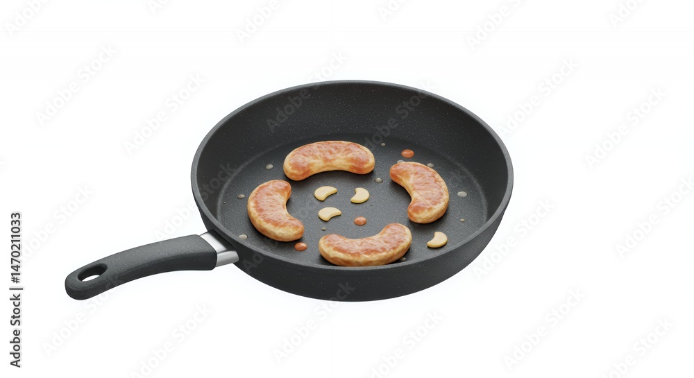 Poster isometric view of gray pan with sliced sausages in a 3d rendering isolated on white background perfe