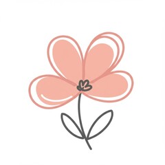 Fototapeta premium Simple Pink Flower Illustration with Delicate Stem and Leaves