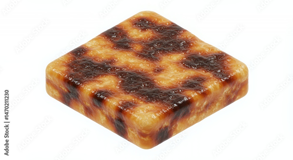 Poster isometric view of square shaped fond browned bits isolated on white background in a detailed 3d rend