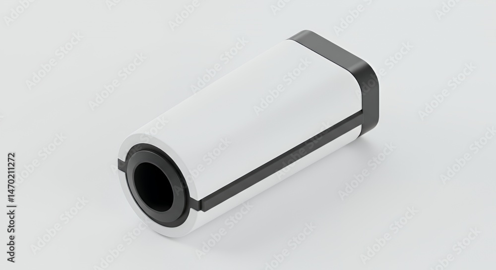 Poster isometric view of white cylindrical straining object with black rims on white background 3d renderin