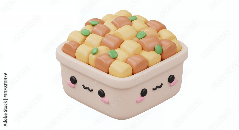 Poster kawaii style stuffing 3d render with pastel colors in isometric view on white background a cheerful 