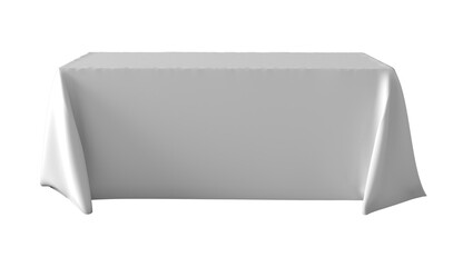 Table covered with blank tablecloth isolated on isolated. Realistic mockup. Mockup template for...