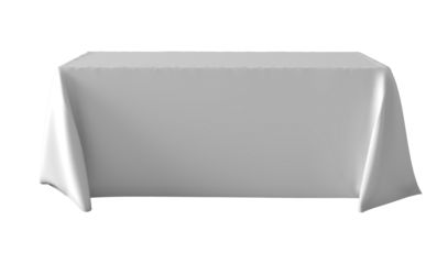 Table covered with blank tablecloth isolated on isolated. Realistic mockup. Mockup template for design