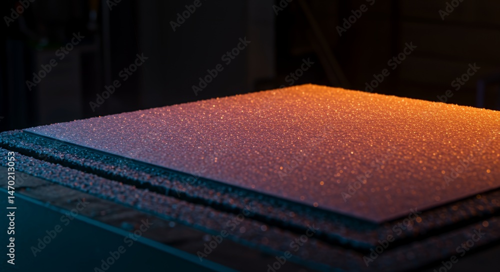 Poster sparkling gradient surfaces in a stacked composition studio shot with reflective particles creating 