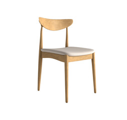 Wooden chair with wooden legs isolated. Furniture decor. Modern dinning chair for kitchen or restaurant.