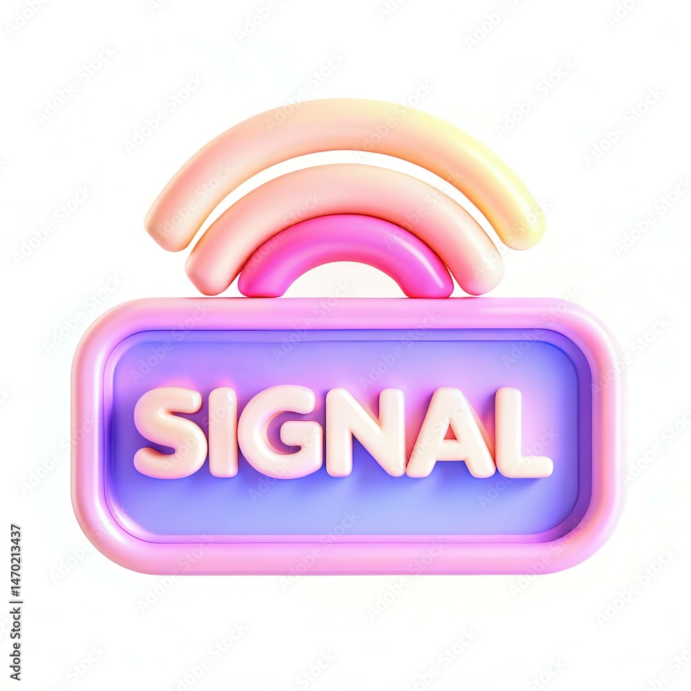 Poster colorful 3d representation of the word signal with wave icons above it, showcasing modern design and