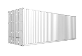 Cargo container isolated. Transport container. White container for transporting goods by sea. Closed container with capacity data. Delivery, logistics, transportation. Cargo ship. 