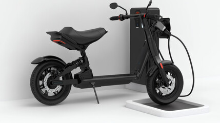 Black electric scooter charging