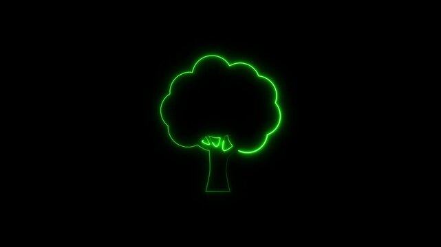 Growing neon tree silhouette animation.Plants growing animation on background.