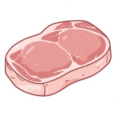 Raw Pink Steak Illustration on White Background
