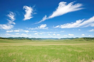 Fototapeta premium Vast grassy plain under a vibrant sky