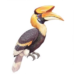 Obraz premium Yellow Crested Hornbill Watercolor Illustration