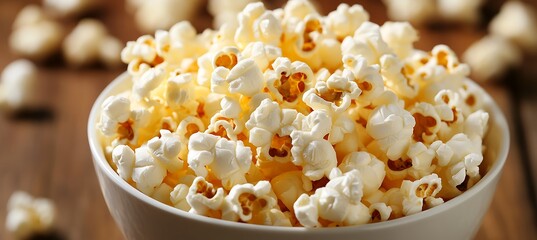 A bowl of freshly popped popcorn drizzled with melted butter