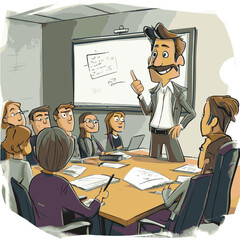 Business Presentation With Team Brainstorming Corporate Strategy Meeting In The Office