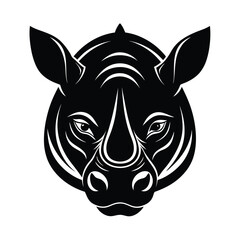Strong and striking black and white silhouette illustration of a rhinoceros head 
