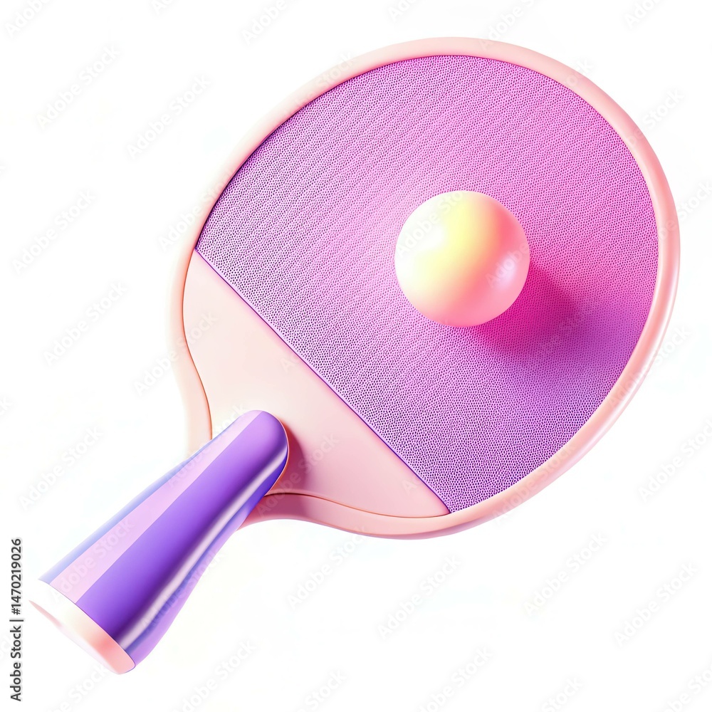 Aufkleber a modern ping pong paddle with a soft purple gradient and a colorful ball on a textured background.