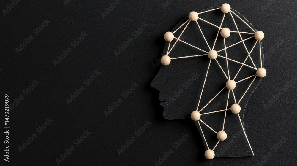 Poster Silhouette of a human head with connected neural network model