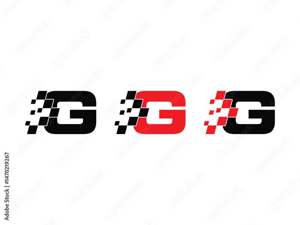 Poster letter g with racing flag symbol icon design vector isolated transparent background