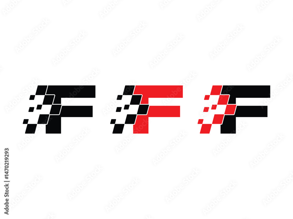 Poster letter f with racing flag symbol icon design vector isolated transparent background