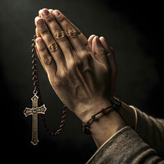 praying hands with cross on chain
