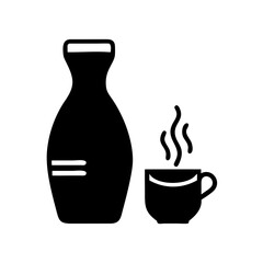 Sake Bottle with Steaming Cup Icon &ndash; Japanese Drink and Beverage Symbol