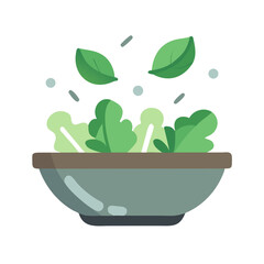 Salad Bowl with Flying Greens Icon – Fresh Food and Healthy Eating Symbol