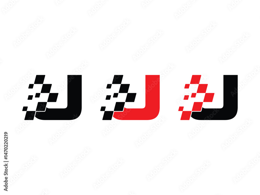 Poster letter j with racing flag symbol icon design vector isolated transparent background