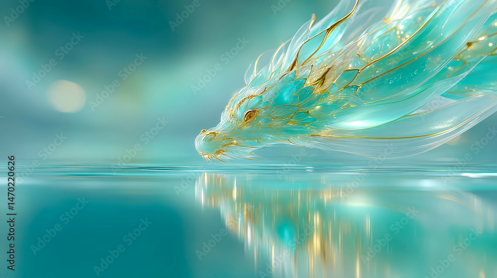 Aufkleber majestic dragon swimming in tranquil waters with a soft light in a serene setting