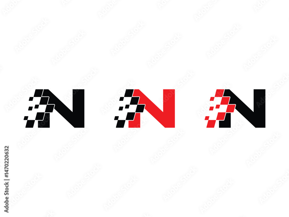 Poster letter n with racing flag symbol icon design vector isolated transparent background