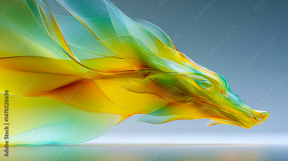 Poster vibrant abstract representation of a dragon reflecting oriental aesthetics and soft light dynamics
