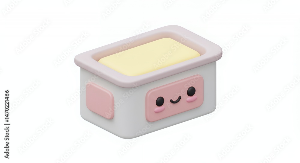 Poster kawaii pastel butter container 3d rendering isolated on white background in an isometric view
