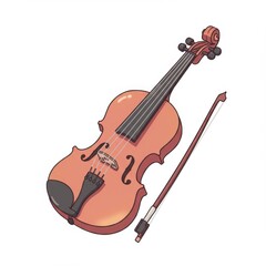 Fototapeta premium Orange Wooden Violin and Bow Illustration
