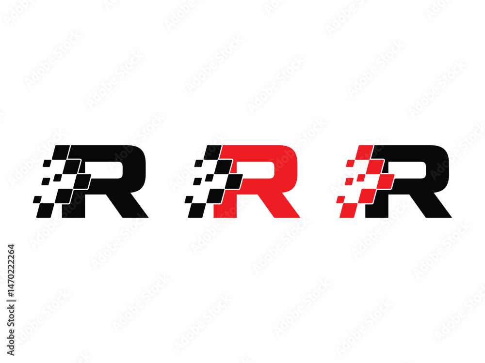 Poster letter r with racing flag symbol icon design vector isolated transparent background